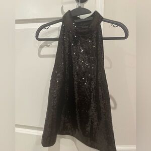 Theory Black Sequin Halter Neck Top
